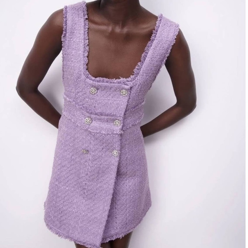 Zara Textured Tweed Lilac Rhinestones Dress